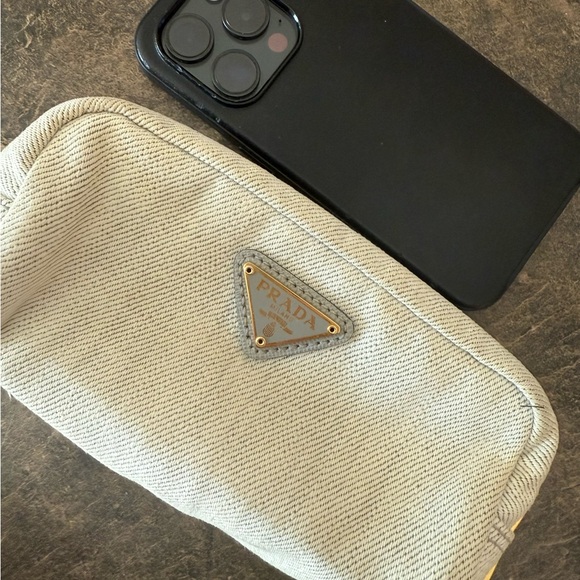 Prada Gold-Tone Triangle Logo Denim pouch - Picture 3 of 3